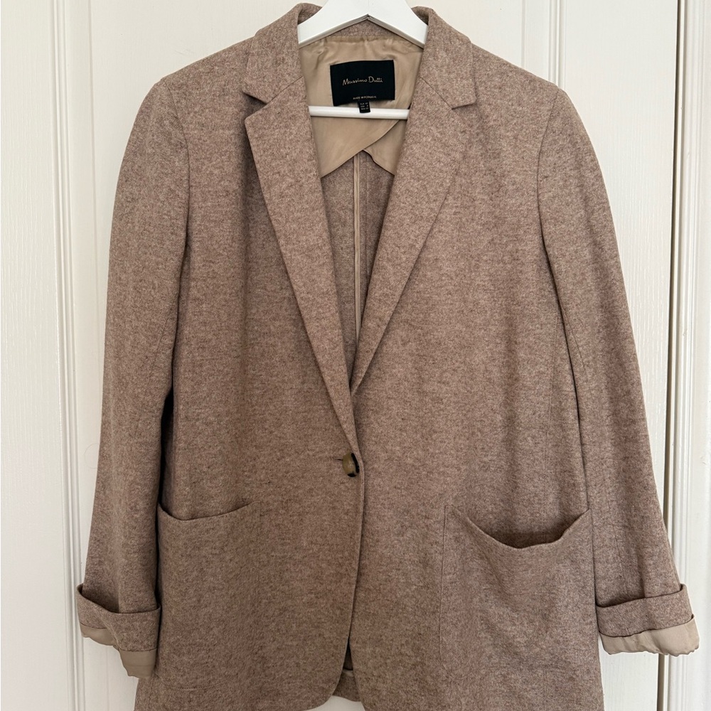 Massimo Dutti Taupe Wool-Blend Blazer